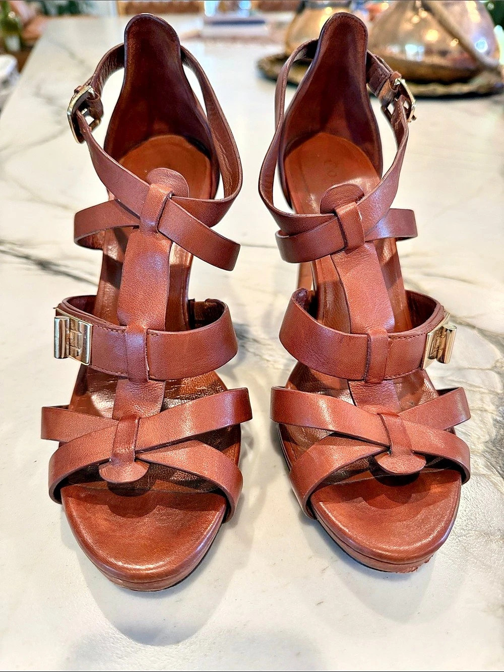 Cole Haan Carmel/Mahogany Brown Strappy Heels US 6